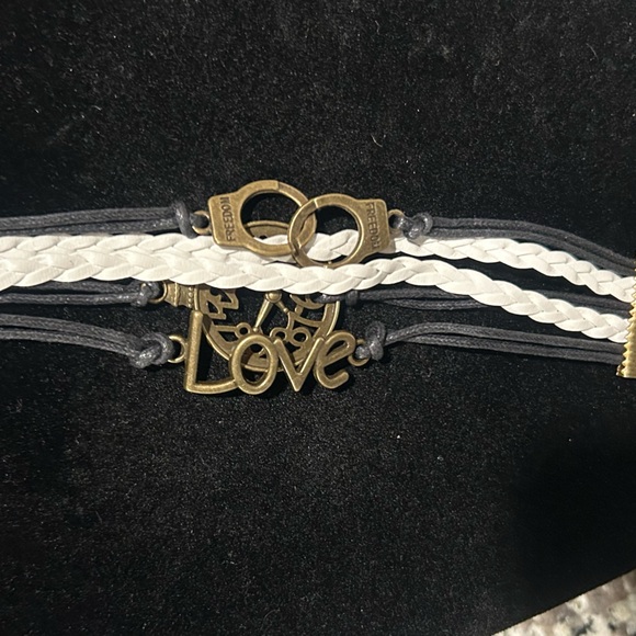 Accessories - Women’s Braided White and Black Charm Bracelet with Antique Gold Accents